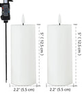 White Flameless Candles Set Of 2 2.2x5 Inch LED Pillar Candles With Remote, Timer, size measurements in inches and centimeters