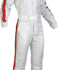 White and red Go Kart Racing Suit Water Resistant Digital Print Breathable Fabric For Adults, Youth And Kids Lightweight Ergonomic
