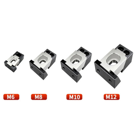 Heavy Duty Pneumatic Vise For CNC With One-way Lengthening Feature And Wide Clamping Surface showing M6, M8, M10, M12 sizes.