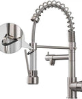 Close-up of Kitchen Faucet with Pull Down Sprayer, Commercial Spring Single Handle Stainless Steel Sink Faucet, showing connection detail.