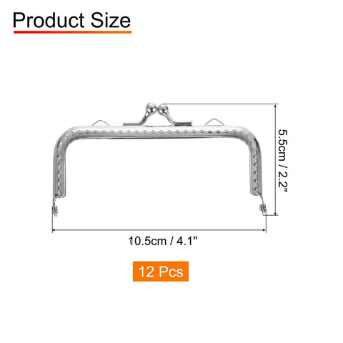 12 Pack Metal Purse Frames With Vintage Arch Kiss Lock Clasp Embossed Silver For Purse Making Handbags Coin Purses Clutches Frame Hardware Replacements, measuring 105 x 55 mm.