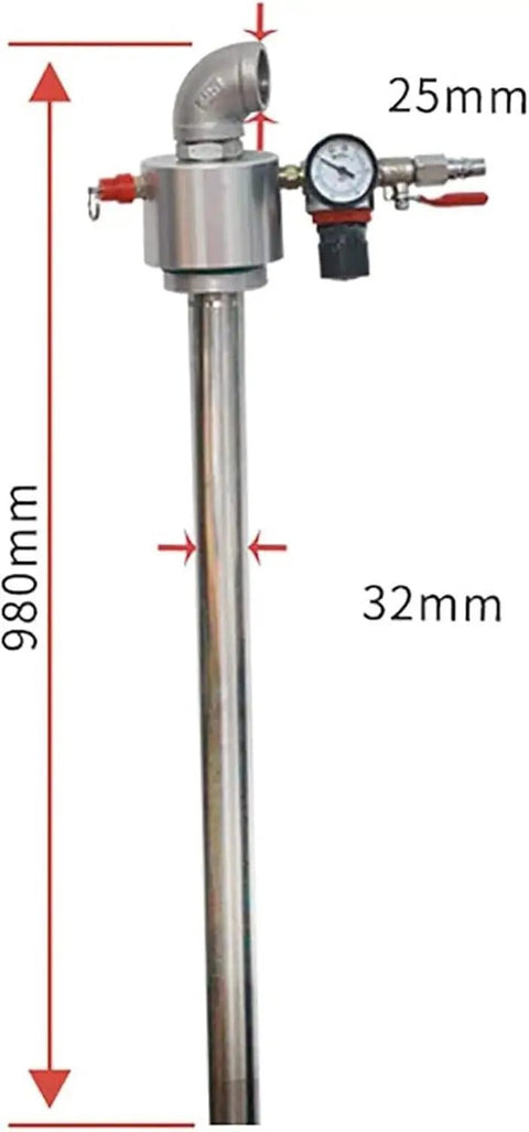 Heavy Duty Air Operated Drum Pump Built With Stainless Steel For High Flow Barrel Transfer. Features Clear Pressure Gauge And Pneumatic Motor For Effortless Liquid Movement In Industrial Settings. A Rock Solid Solution For Moving Chemicals, Oils, And