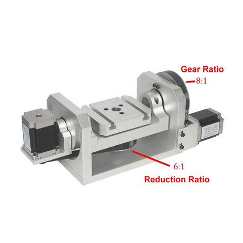 Pro Grade Cnc Rotary Table With Precision Stepper Motor And Smooth Fourth Or Fifth Axis Chuck Built Like A Tank For Milling With EightToOne Gear Ratio And Stable TSlot Base, showing stepper motor and gear ratios.