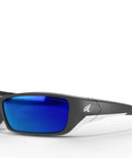 Polarized Safety Glasses With High Impact Rating Z87.1 Plus Non Slip Protective Eyewear For Work And Outdoors with blue lenses.