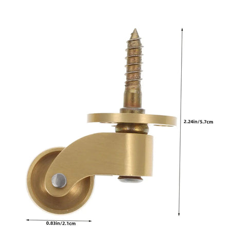 4-Pack Brass Heavy Duty Furniture Casters Gliding Smooth As Silk With 360 Swivel Capability To Move Heavy Loads Across Floors Effortlessly While Protecting Surfaces With Durable Rubber Pads, close-up of a brass caster with a screw.