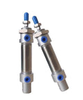 Stainless Steel Mini Pneumatic Cylinder MA32 Double Acting With Magnetic Ring For Quick And Reliable Automation Jobs On Any Rigged Setup, showcasing two cylinders with blue components.