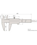 Diagram of Stainless Steel Vernier Caliper 0 To 200 mm Range With Inside And Outside Measurement, showing dimensions.