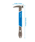 10 Inch Nail Puller Cats Paw Pry Bar with Magnetic Hammer Head Crowbar, heavy-duty tool with measurement annotations