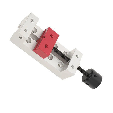 50mm Mini Aluminum Flat Clamp And Cnc Machined Bench Vise With Threaded Rod, red and silver design for drill press workbench.