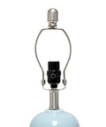 Cool Stacked Stone Double Gourd Ceramic Lamp In Light Blue With White Fabric Shade And Chrome Accents Harp And Finial Style
