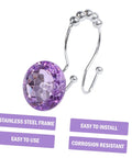 Purple Stainless Steel Shower Curtain Rings Set With Rust Resistant Double Hooks For Slick Glide And Easy Hanging Of Curtain And Liner, Decorative Rhinestone Bathroom Hooks