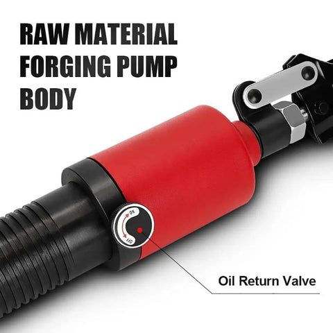 Close-up of red and black oil return valve on 5 to 50 ton wheel bearing separator and heavy duty hydraulic gear puller for vehicle maintenance.