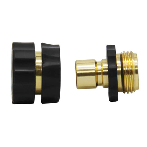 Three Quarter Inch Garden Hose Quick Connector Kit With Male And Female Ends Includes Extra Rubber Washers No Fuss Leak Proof Attachments 2 Sets For Quick Easy Hose Upgrades side view