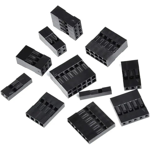 Black male and female housings from 620-piece Dupont Connector Kit With 620 Pcs Crimp Pliers Crimper JST Pro Grade Tool Set