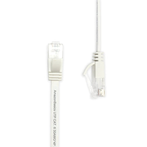 Flat Cat6 Ethernet Cable 100Ft Snagless Patch Cord with Gold Plated Connectors, showing cable and connectors, white color