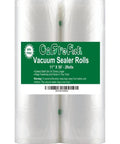 Two Pack 11x50 Inch Vacuum Sealer Bags Rolls, 100 Feet Total, BPA Free, visible in packaging with green label