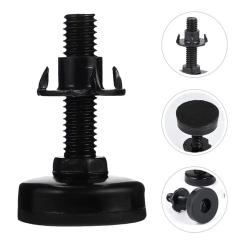 Rock Solid Adjustable Sofa Feet And Furniture Levelers Heavy Duty Leg Supports For Couches And Tables Ditch The Wobbly Floor Setup Built Tough For Daily Grind 10 Pack black adjustable sofa foot with threaded base and rubber pad.