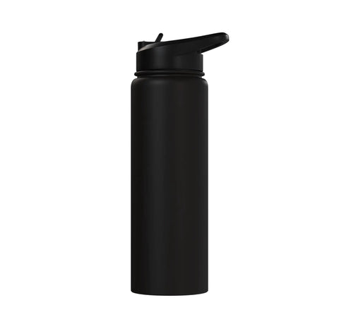 Aggressively Hydrated Runner Water Bottle Stainless Steel Insulated Leakproof Gym Gear, side view.