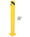 Two Beefy 42 Inch Steel Safety Bollards Rock Solid Parking Barrier Posts Powder Coated Finish shown with mounting hardware.