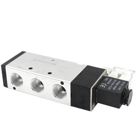 Internally Piloted 5 Way 2 Position Pneumatic Solenoid Valve 4V410-15 DC12V, PT One Half Inch Ports, High Flow Industrial Valve