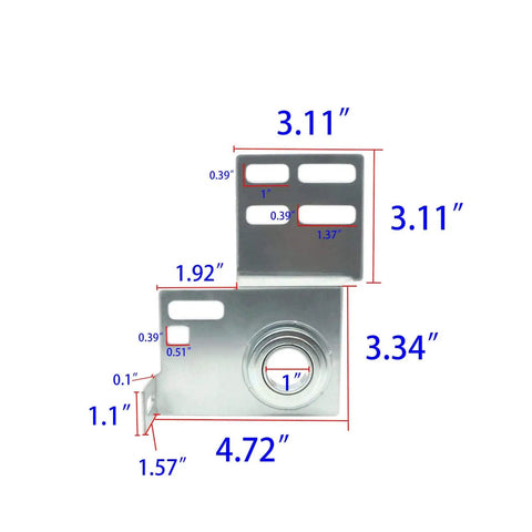 Garage Door End Bearing Plates And Brackets Set For 2 Inch Track Doors Torsion Spring Use Residential Bearing Bracket With Three And Three Eighths Inch Shaft Offset Solid Twelve Gauge Steel Rust Resistant Quick Easy Install Pair, showing measurements.