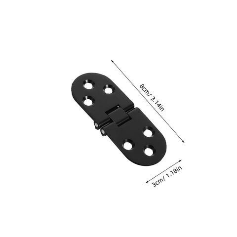 8 Piece Black Zinc Alloy Folding Table Flip Top Hinges With 180 Degree Round Edge Design, shown in flat open position