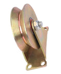 Side view of 4 Inch V Shaped Bracket Cable Pulley Wheel With Ball Bearings For Heavy Duty Wire Rope Lifting And Material Handling