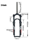 24 Inch Mountain Bike Suspension Fork With 100mm Travel One And One Eighth Inch Straight Steerer Pneumatic Shock Absorber
