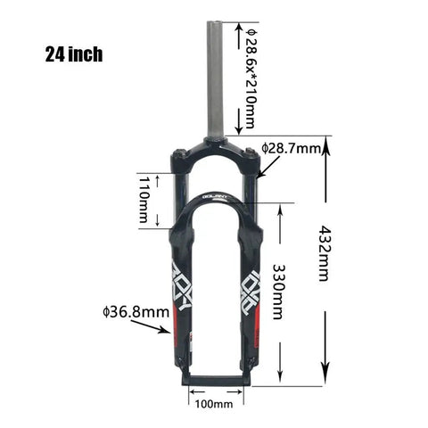 24 Inch Mountain Bike Suspension Fork With 100mm Travel One And One Eighth Inch Straight Steerer Pneumatic Shock Absorber