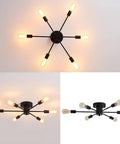 Six Light Sputnik Ceiling Light Dope Matte Black Semi Flush Mount Edison Chandelier Industrial Farmhouse Fixture