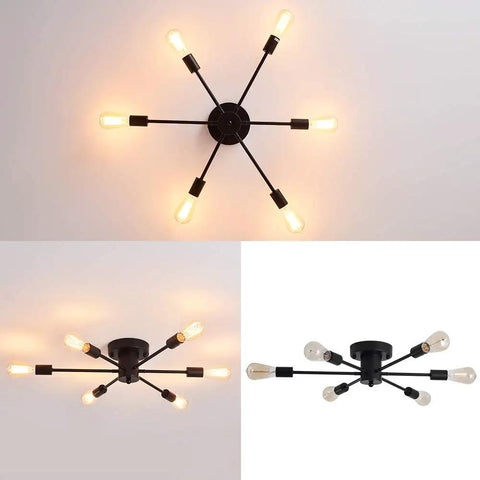Six Light Sputnik Ceiling Light Dope Matte Black Semi Flush Mount Edison Chandelier Industrial Farmhouse Fixture