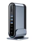 Slick 16 In 1 Usb C Hub Docking Station Featuring 4K Hdmi Vga Gigabit Ethernet Rj45 And Usb 3.0 Ports With Pd Fast Charging For Laptops side view showcasing multiple USB ports and sleek design.