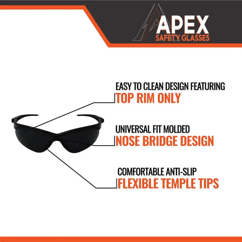 Black anti fog and scratch resistant safety glasses for construction pros and everyday workers on the job with tinted lenses ANSI Z87 ISEA certified