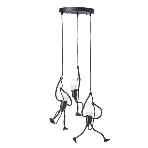 Swinging Man Pendant Light Fixture With Three Black Industrial Arms A Statement 3 Light Chandelier For Kitchen And Dining Hallway