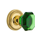 Emerald Waldorf Rope Rosette Passage Door Knob Set With Crystal Knobs, Polished Brass Finish, shown from the side angle