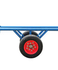 Premium Power Pole Transporter Single Hand Dolly Hauler Rig For Cement Bags And Electrical Hardware. Blue steel frame with red wheels.