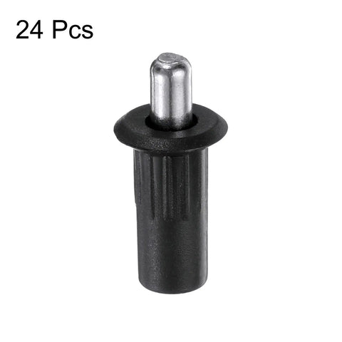 Close-up of a black plastic cabinet door repair pin from the 24 Pack Black Plastic Cabinet Door Repair Pins Heavy Duty Spring Loaded Damper Replacement Hardware For Kitchen Cabinets And Furniture Quick Snap No Fuss Axis Connector.