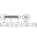 Heavy Duty M6 X 50mm 304 Stainless Steel Button Head Torx Security Screws With T30 Locking Bits For Auto Shop And Garage Jobs diagram with measurements.