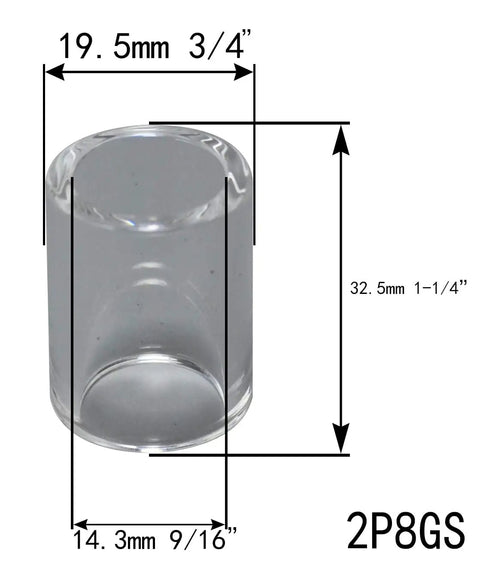 Clear glass cup dimensions for Pro Grade TIG Welding Torch Kit With Quartz Nozzle And Clear Glass Cups, Short Wedge Collet