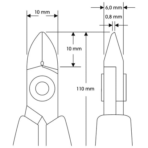 Technical drawing of Diagonal Cutting Pliers 8142 With ESD Safe Handles and specifications for copper cutting capacity and dimensions.