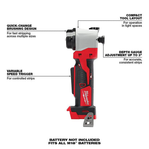 Straight Up Heavy Duty Cordless M18 Cable Stripper For No Sweat Insulation Removal And Quick Wire Prepping showing variable speed trigger and compact design.