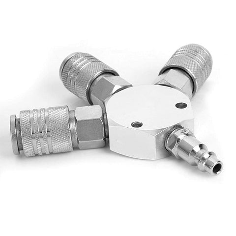 Three Way Air Hose Manifold Quick Coupler Connector Adapter Splitter For Pneumatic Tools One Quarter Inch Female NPT