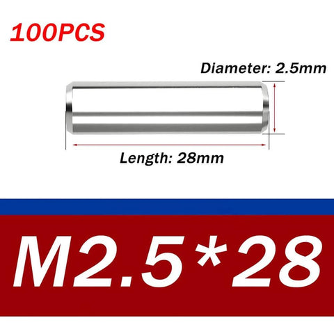 Premium 304 Stainless Steel Dowel Pins Two Point Five By Twenty Eight Millimeter 100 Pack Built To Last Precision Ground Solid Alignment Pins For Machinery Fixtures Molds Engineering And DIY Projects For CNC Auto Woodworking And 3D Printing, 2.5mm Diameter and 28mm Length