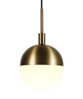 Eight Inch Wide Small Pendant Light With Glass Shade In Brass And White Milk Glass Perfect For Modern Kitchens And Compact Spaces