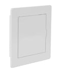 White Abs Plastic Access Panel For Drywall And Ceiling With Hinged Door Rustproof Wall Hole Cover Plate For Plumbing And Electrical Utility No Sweat Install Rock Solid Build Fits Four By Four Cutout viewed from frontal angle