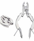Open and closed views of Folding Multitool Pliers 9 In 1 For Repairing And Survival On The Go, stainless steel, compact design