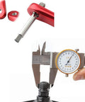9/16-20 HSS Tap Set for Bicycle Crank Repair with Left and Right Threaded Taps, shown with measurement tool and crank hole close-up