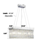 Modern Raindrop K9 Crystal Rectangle Showstopper Chandelier With 11-Light Linear Pendant, showing dimensions and adjustable chain