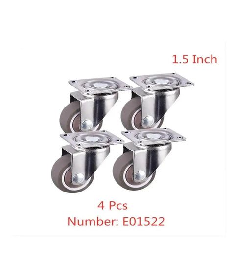 Four Pack 1.5 Inch Silent Swivel Caster Wheels For Furniture Wear Resistant Rubber Flat Rollers With Smooth Glide Single Bearing