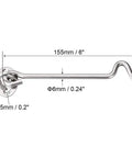 Cabin Hook and Snap Latch for Gate Door Window with Mounting Screws, stainless steel, 155mm/6" length, 6mm/0.24" diameter.